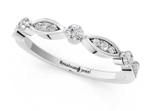 White gold Marquise and Round Diamond Milgrain Band with Bezel Setting