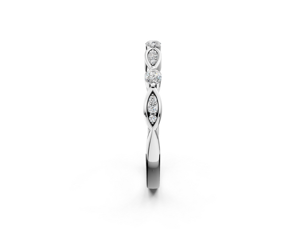 Platinum Marquise and Round Diamond Milgrain Band with Bezel Setting