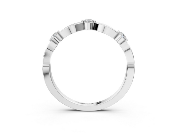 Platinum Marquise and Round Diamond Milgrain Band with Bezel Setting