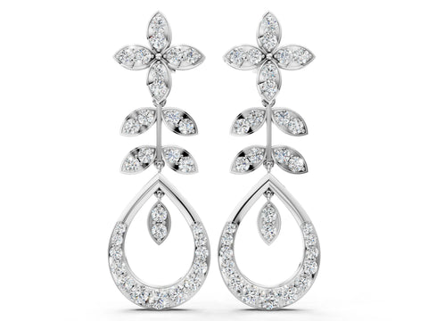White gold Marquise and Round Diamond Sparkling Dewdrop Drop Earrings