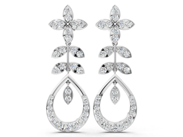 White gold Marquise and Round Diamond Sparkling Dewdrop Drop Earrings