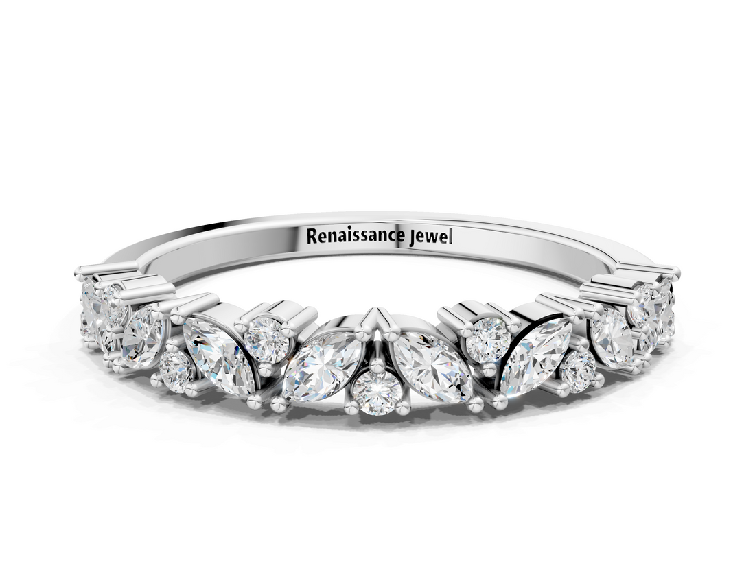 White gold Marquise and Round Diamond Vine Eternity Band with Prong Setting_117
