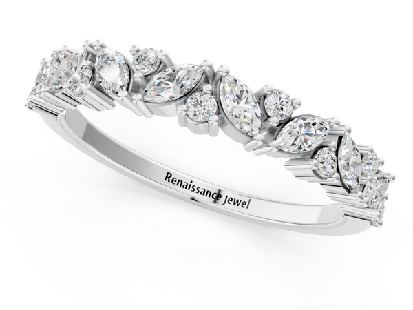 White gold Marquise and Round Diamond Vine Eternity Band with Prong Setting