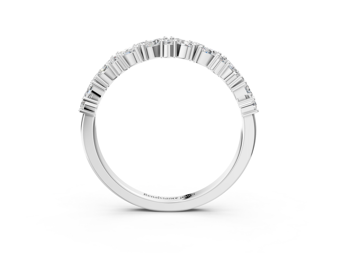 White gold Marquise and Round Diamond Vine Eternity Band with Prong Setting_127