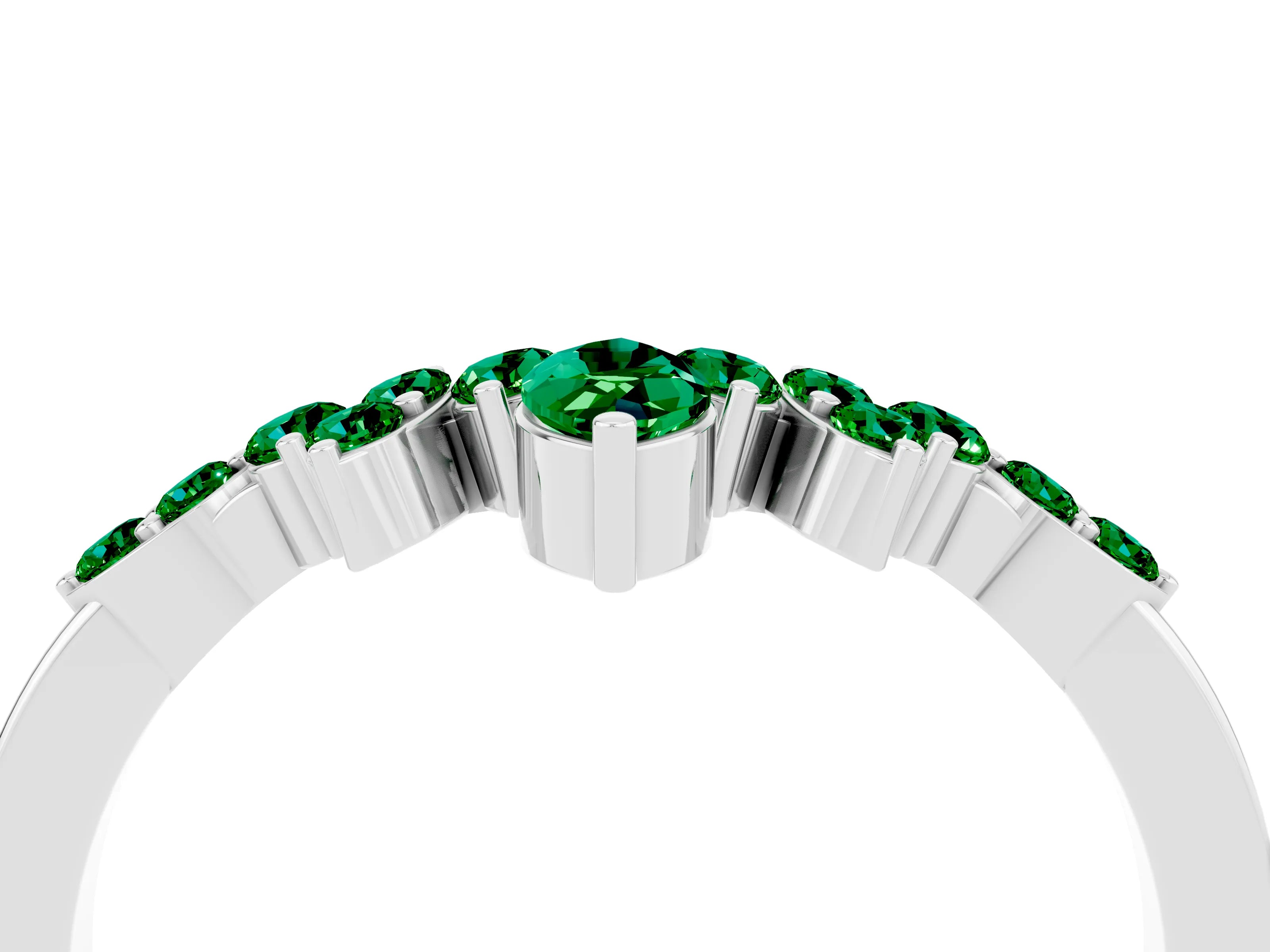 White gold Marquise and Round Emerald Chevron Band with Prong Setting_10