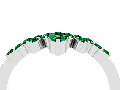 White gold Marquise and Round Emerald Chevron Band with Prong Setting_10