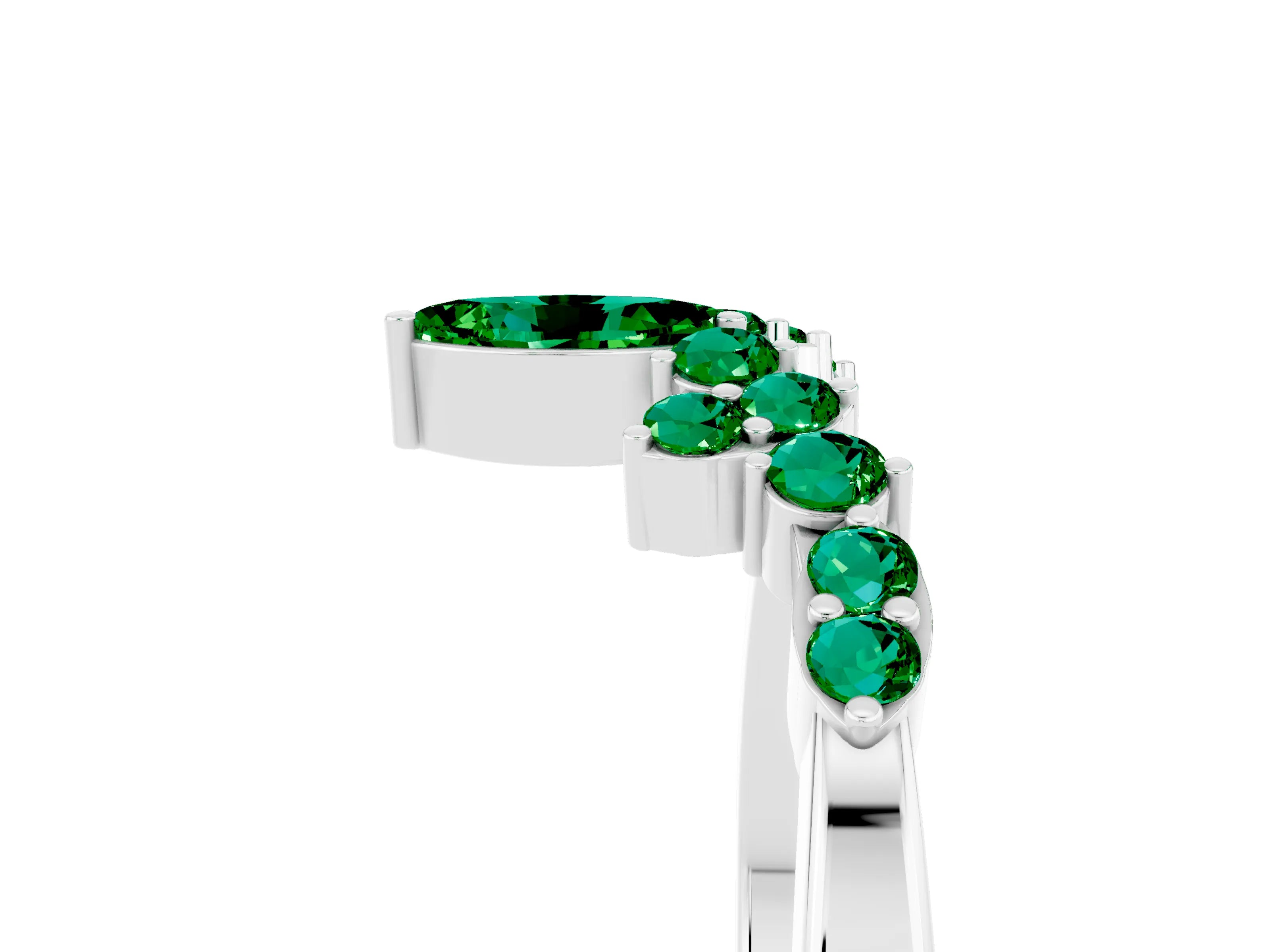 White gold Marquise and Round Emerald Chevron Band with Prong Setting_11