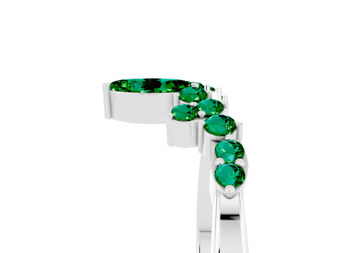 White gold Marquise and Round Emerald Chevron Band with Prong Setting_11