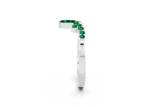 White gold Marquise and Round Emerald Chevron Band with Prong Setting_8