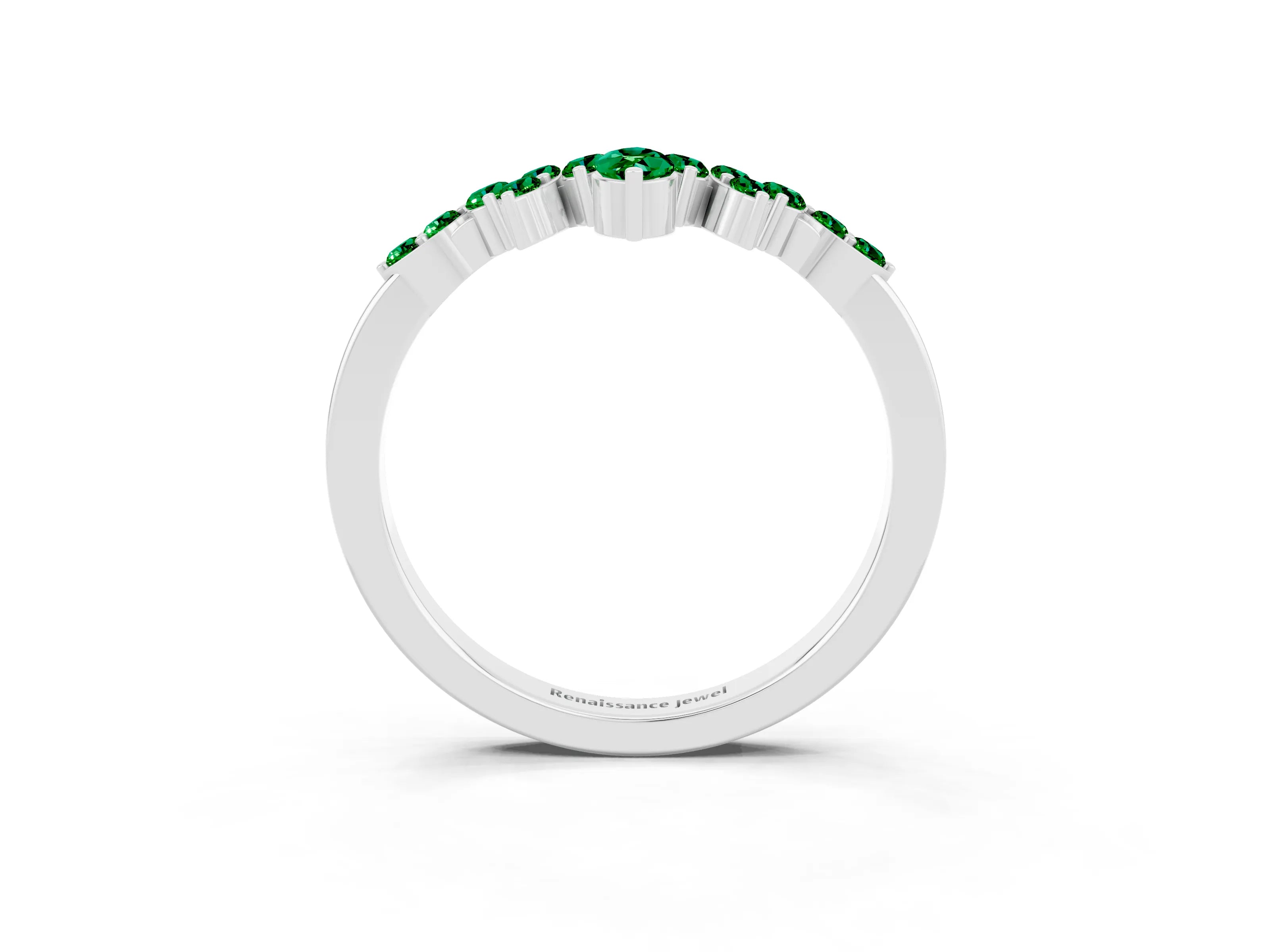 White gold Marquise and Round Emerald Chevron Band with Prong Setting_9