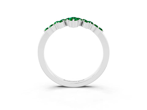 White gold Marquise and Round Emerald Chevron Band with Prong Setting_9