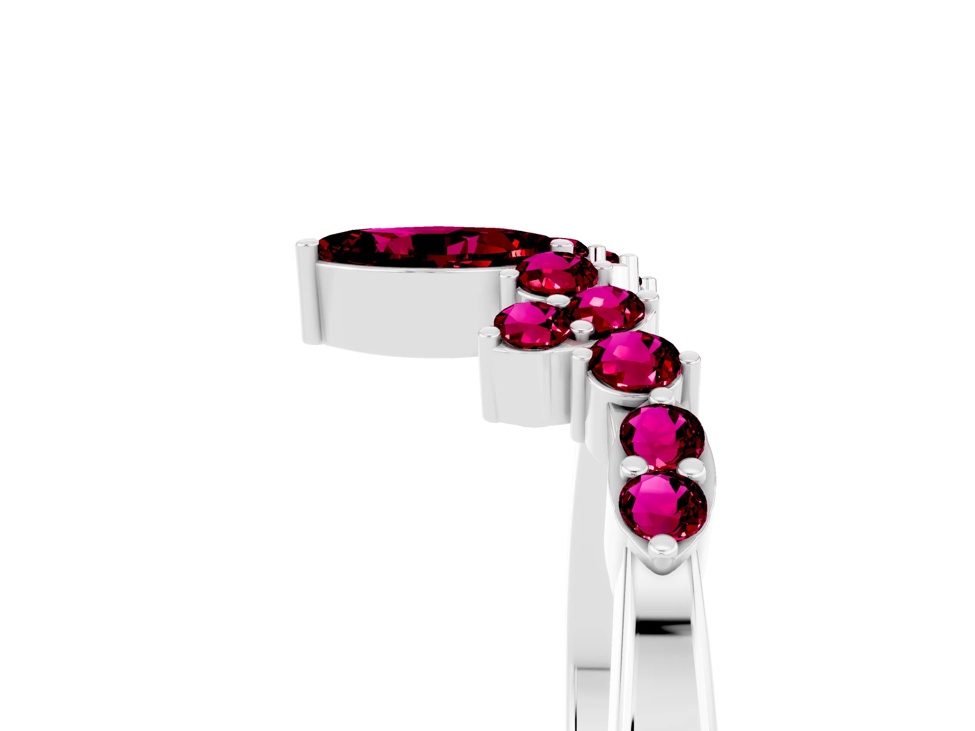 White gold Marquise and Round Garnet Chevron Band with Prong Setting_11
