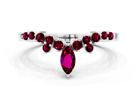 White gold Marquise and Round Garnet Chevron Band with Prong Setting_6