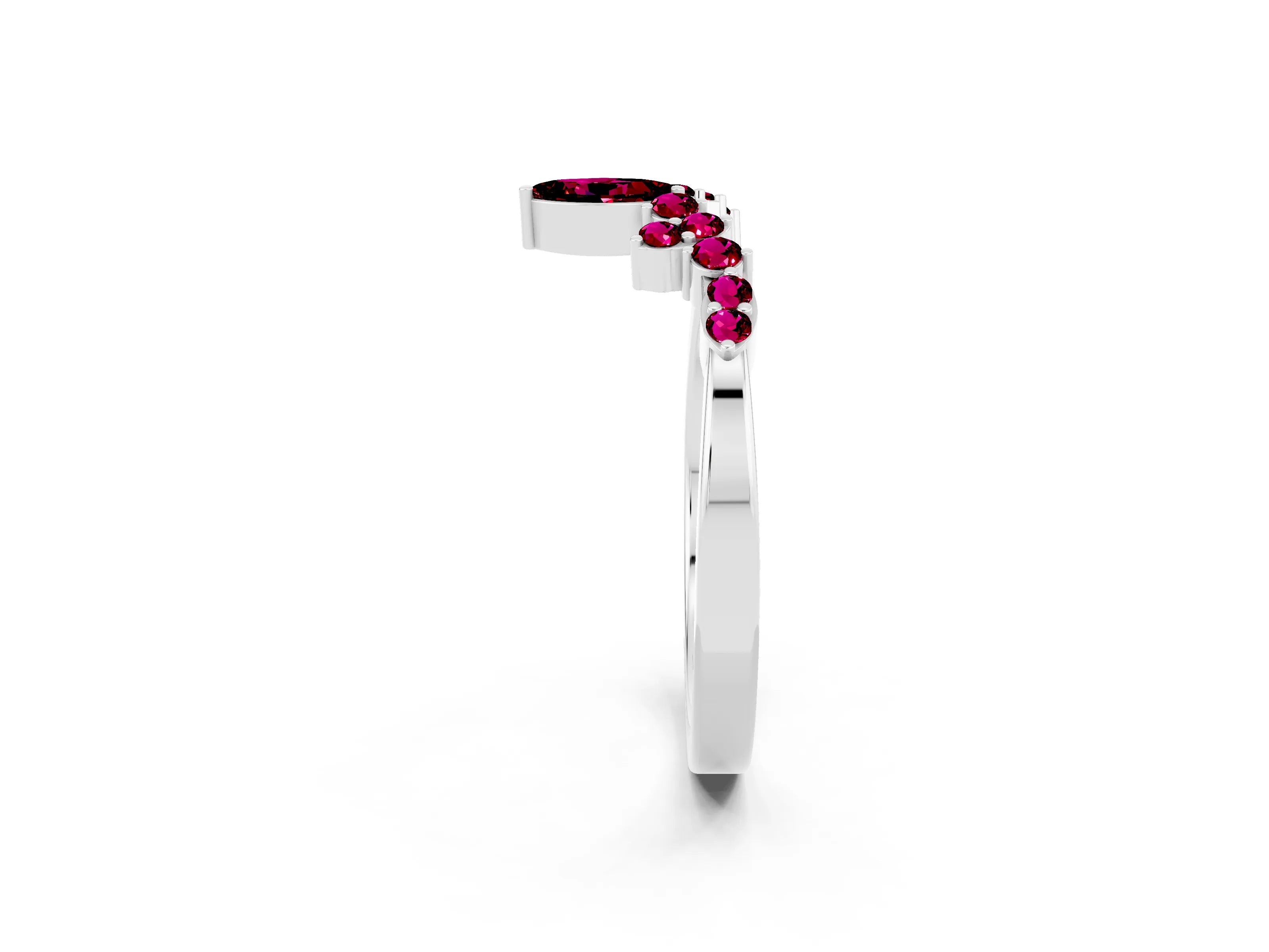 White gold Marquise and Round Garnet Chevron Band with Prong Setting_8