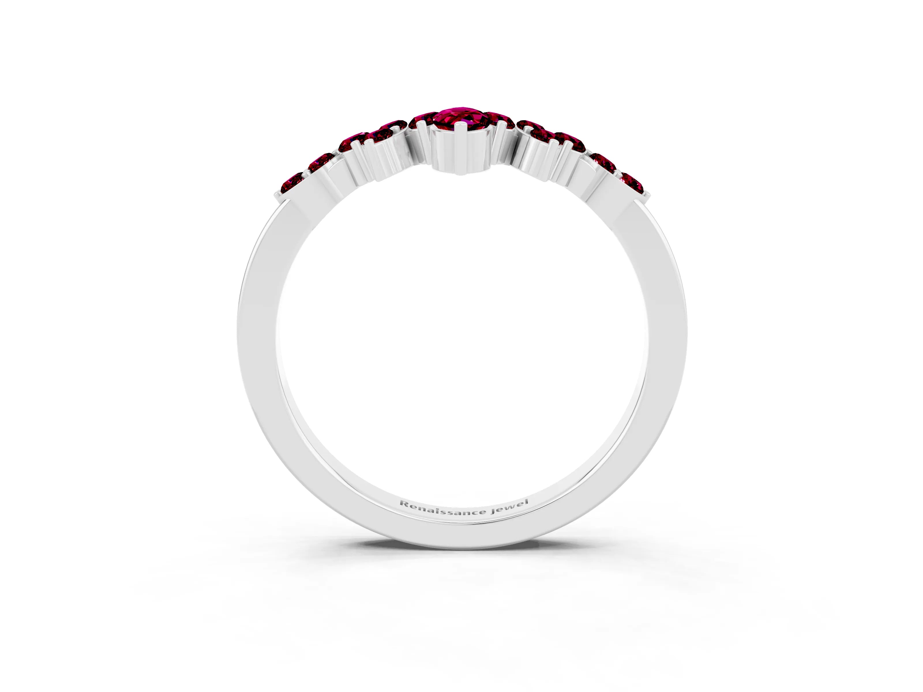 White gold Marquise and Round Garnet Chevron Band with Prong Setting_9