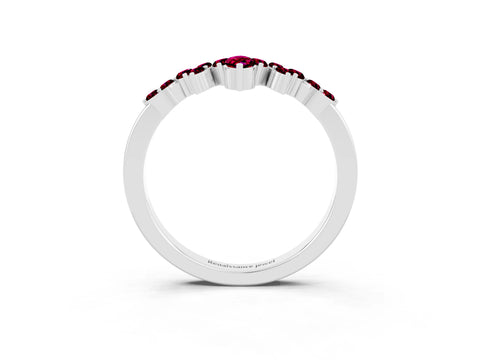 White gold Marquise and Round Garnet Chevron Band with Prong Setting_9