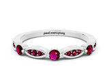 White gold Marquise and Round Garnet Milgrain Band with Bezel Setting_6