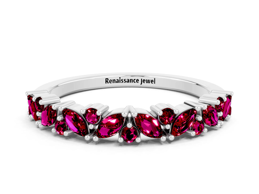 White gold Marquise and Round Garnet Vine Eternity Band with Prong Setting_6