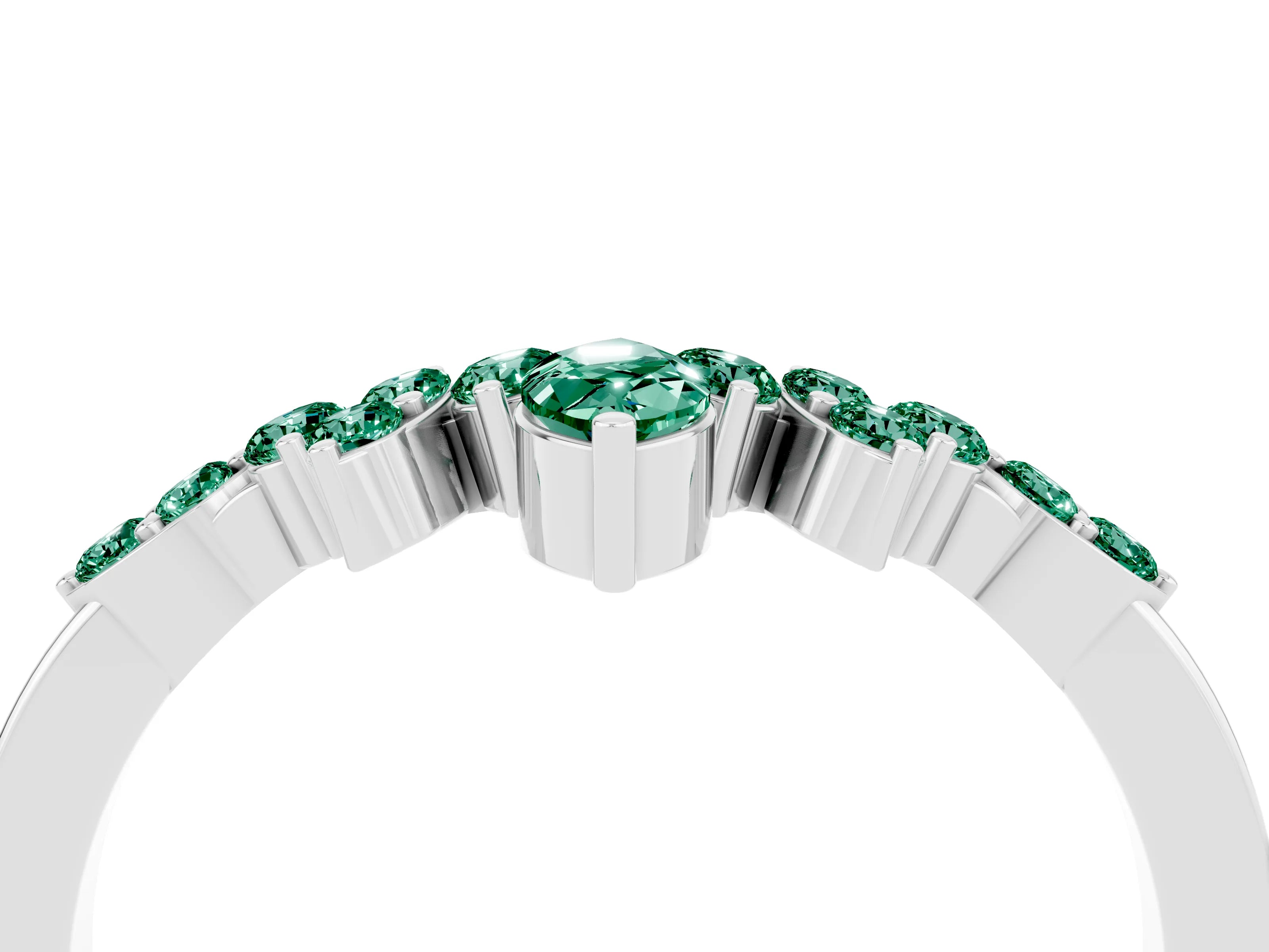 White gold Marquise and Round Green Sapphire Chevron Band with Prong Setting_10