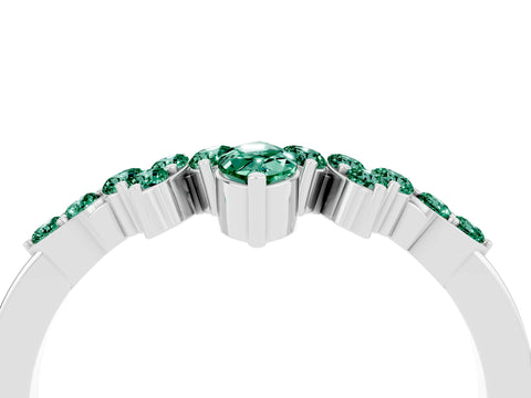 White gold Marquise and Round Green Sapphire Chevron Band with Prong Setting_10
