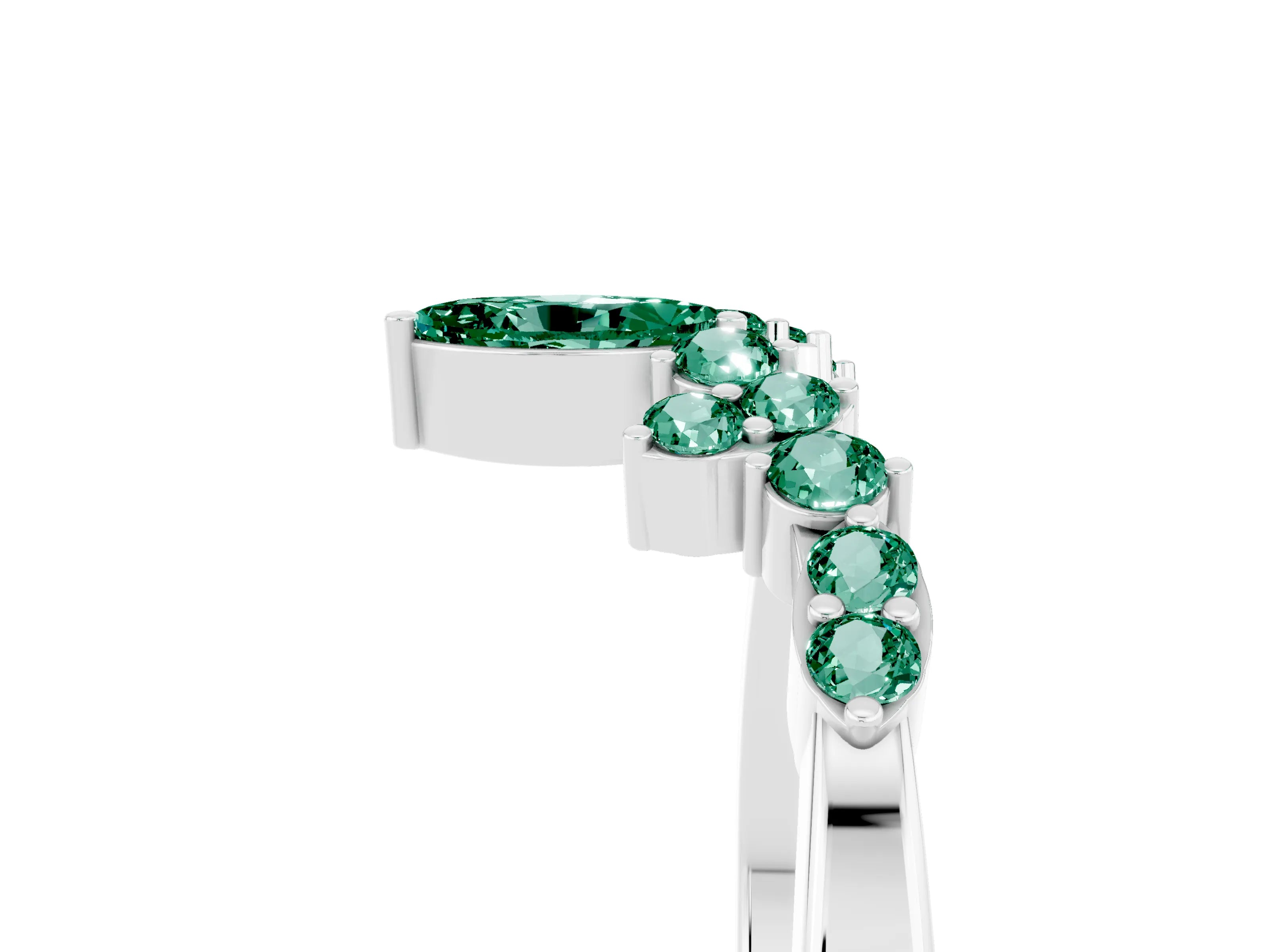 White gold Marquise and Round Green Sapphire Chevron Band with Prong Setting_11