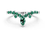 White gold Marquise and Round Green Sapphire Chevron Band with Prong Setting_6