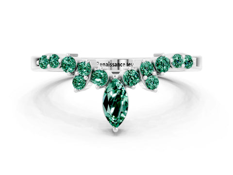 White gold Marquise and Round Green Sapphire Chevron Band with Prong Setting_6