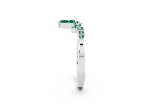 White gold Marquise and Round Green Sapphire Chevron Band with Prong Setting_8