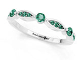 White gold Marquise and Round Green Sapphire Milgrain Band with Bezel Setting_7