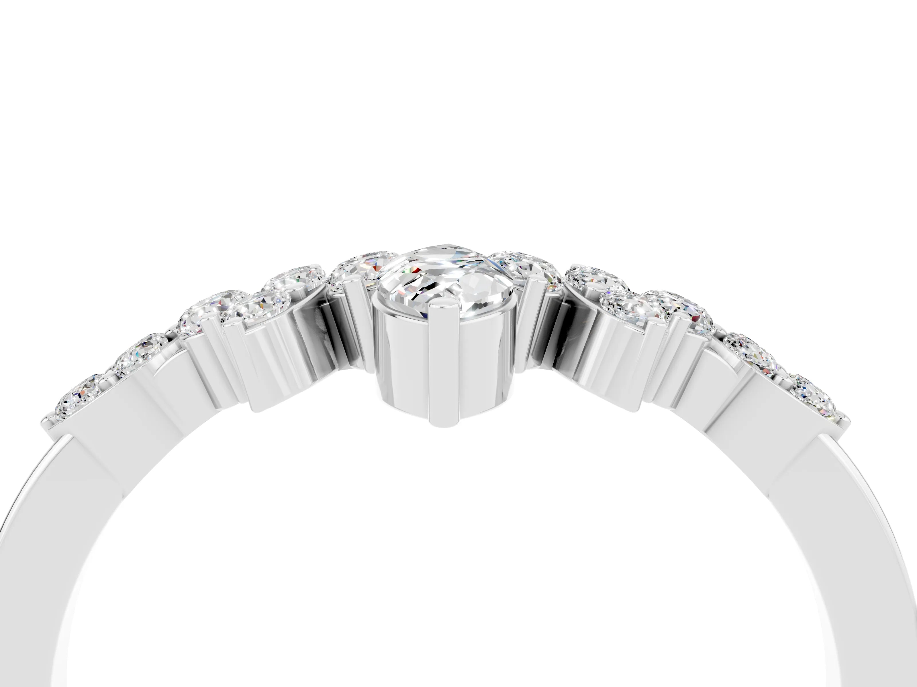 White gold Marquise and Round Moissanite Chevron Band with Prong Setting_10