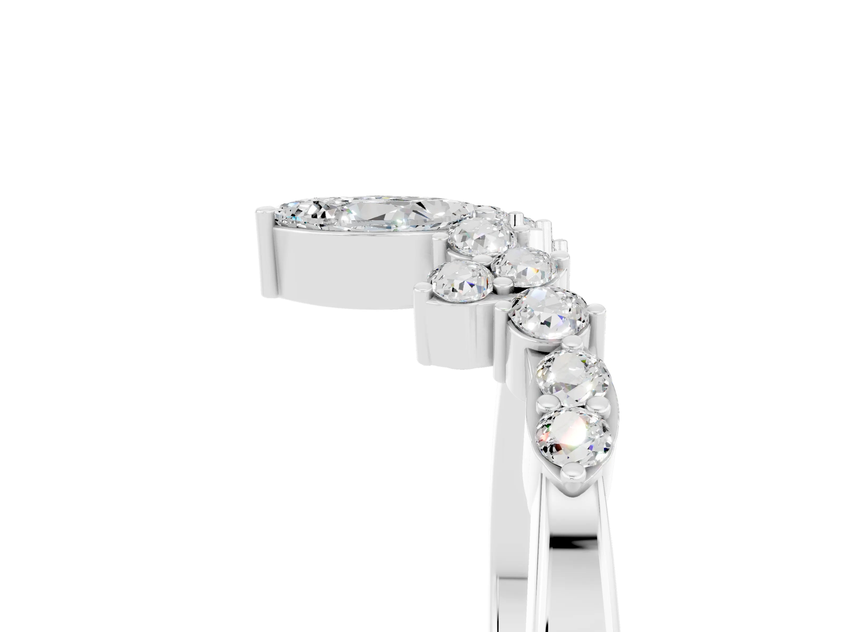 White gold Marquise and Round Moissanite Chevron Band with Prong Setting_11