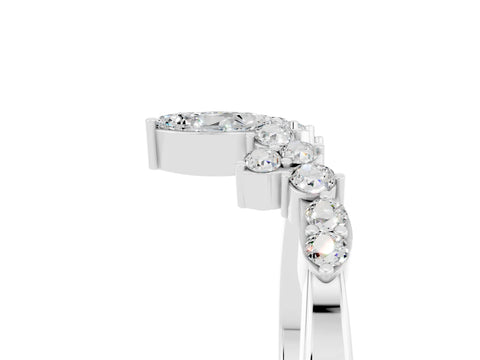 White gold Marquise and Round Moissanite Chevron Band with Prong Setting_11