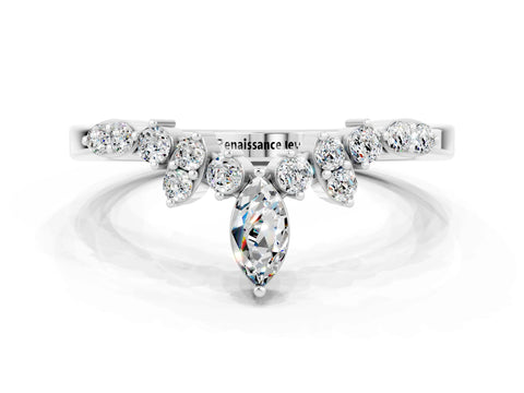 White gold Marquise and Round Moissanite Chevron Band with Prong Setting_6