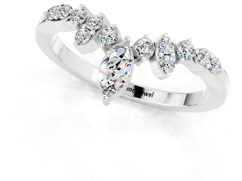 White gold Marquise and Round Moissanite Chevron Band with Prong Setting_7