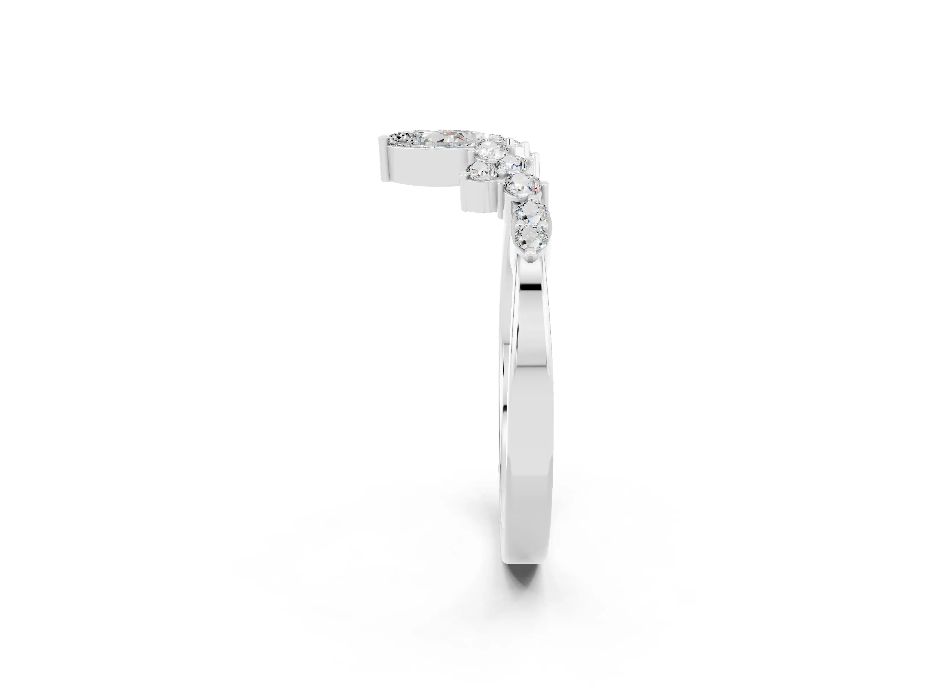 White gold Marquise and Round Moissanite Chevron Band with Prong Setting_8