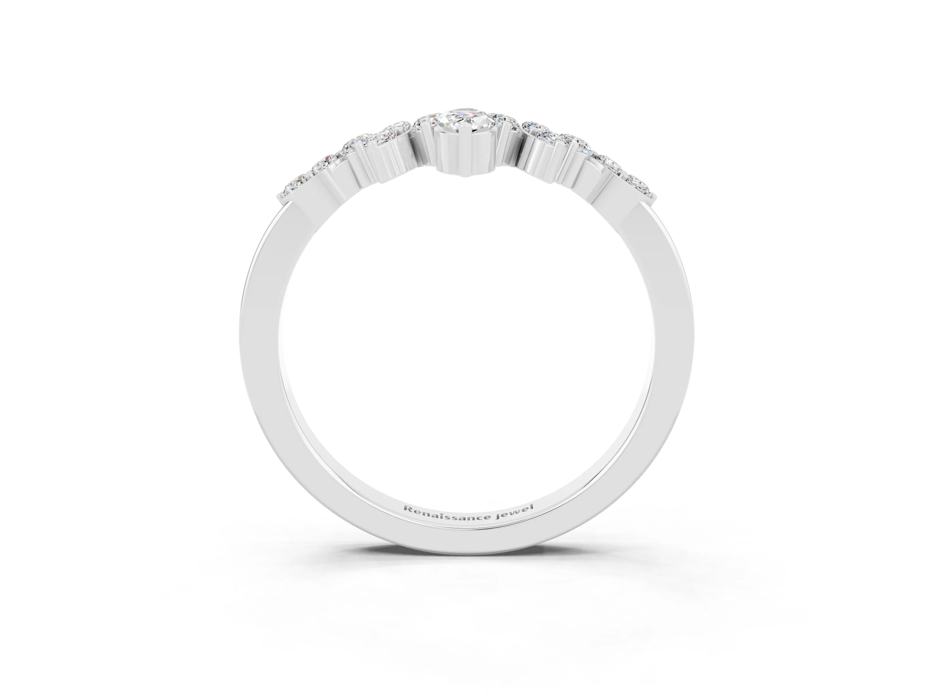White gold Marquise and Round Moissanite Chevron Band with Prong Setting_9