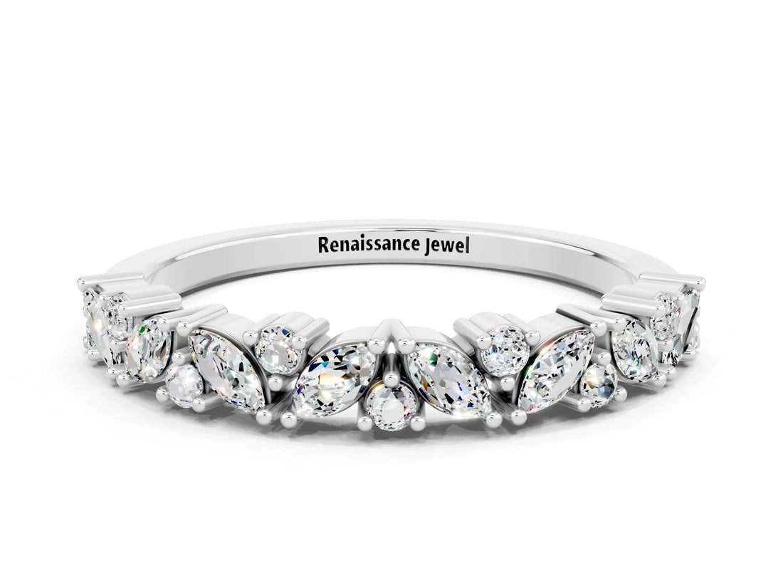 White gold Marquise and Round Moissanite Vine Eternity Band with Prong Setting_6