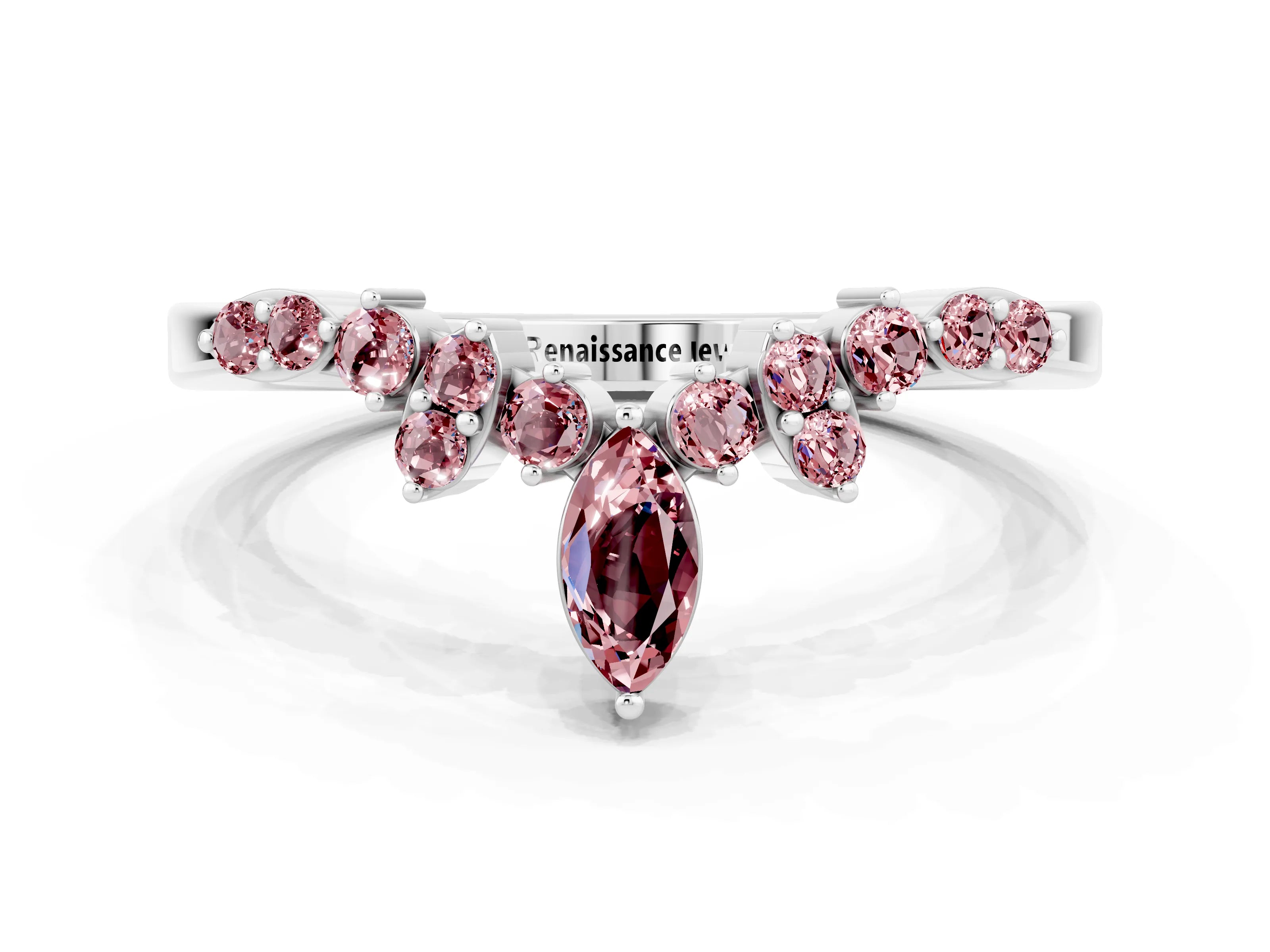 White gold Marquise and Round Morganite Chevron Band with Prong Setting_6