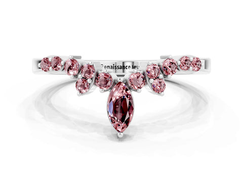 White gold Marquise and Round Morganite Chevron Band with Prong Setting_6