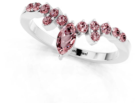 White gold Marquise and Round Morganite Chevron Band with Prong Setting_7