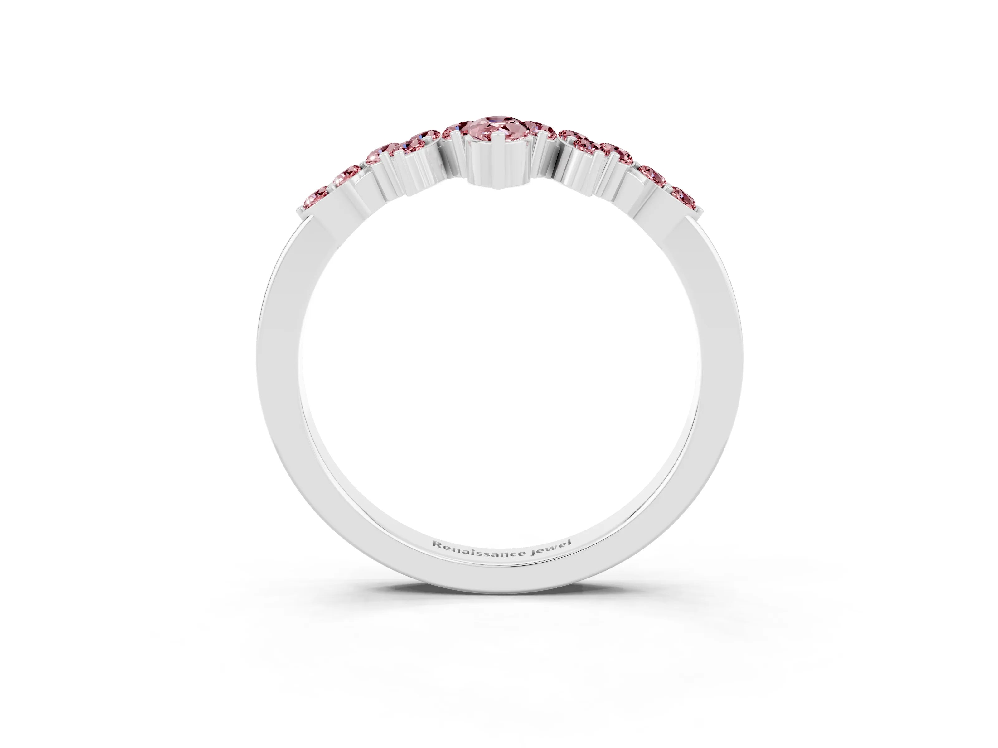 White gold Marquise and Round Morganite Chevron Band with Prong Setting_9