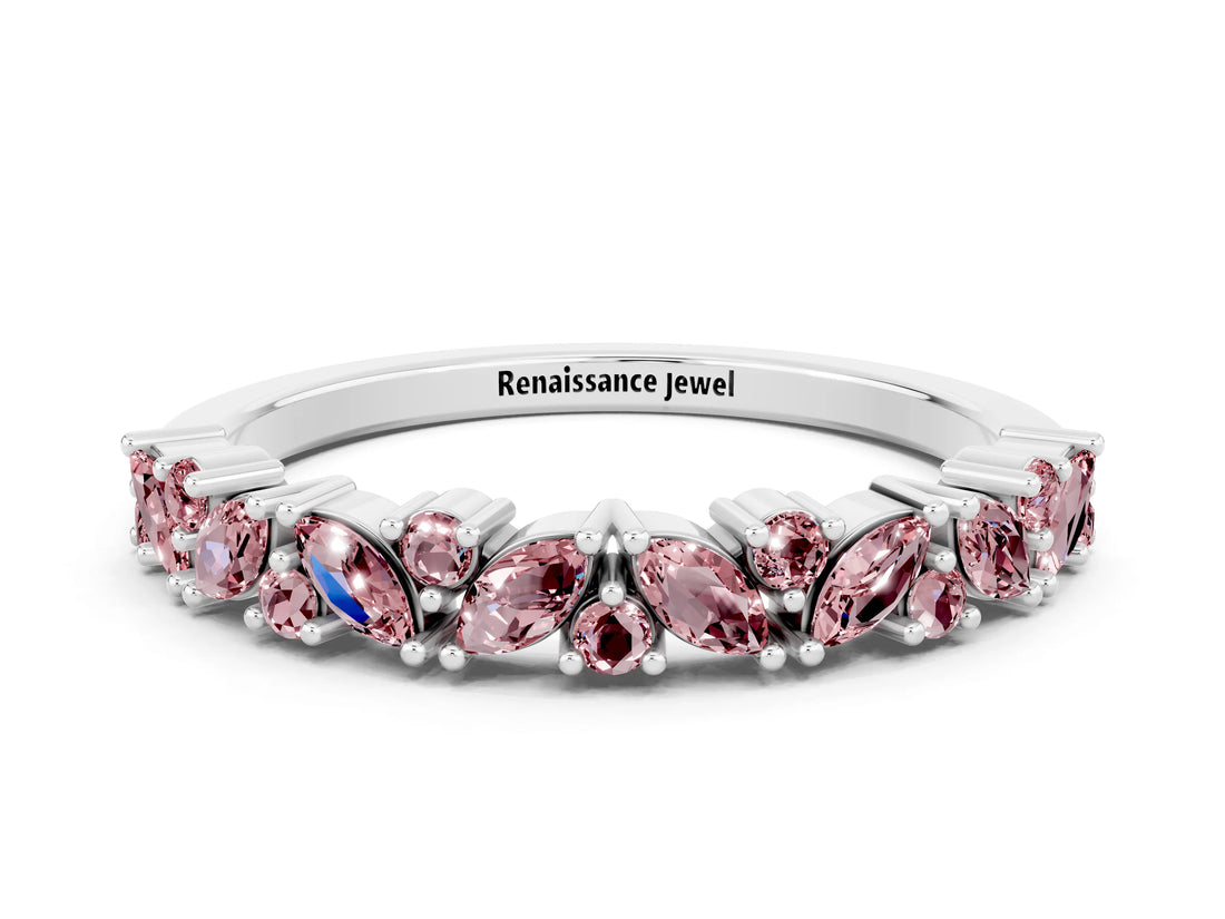White gold Marquise and Round Morganite Vine Eternity Band with Prong Setting_6