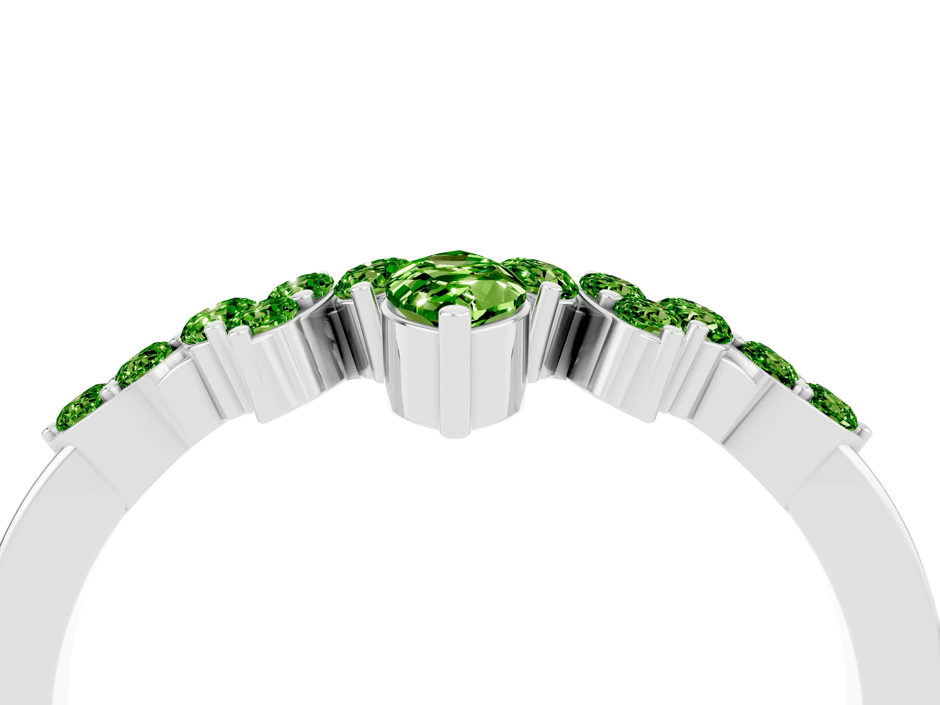 White gold Marquise and Round Peridot Chevron Band with Prong Setting_10