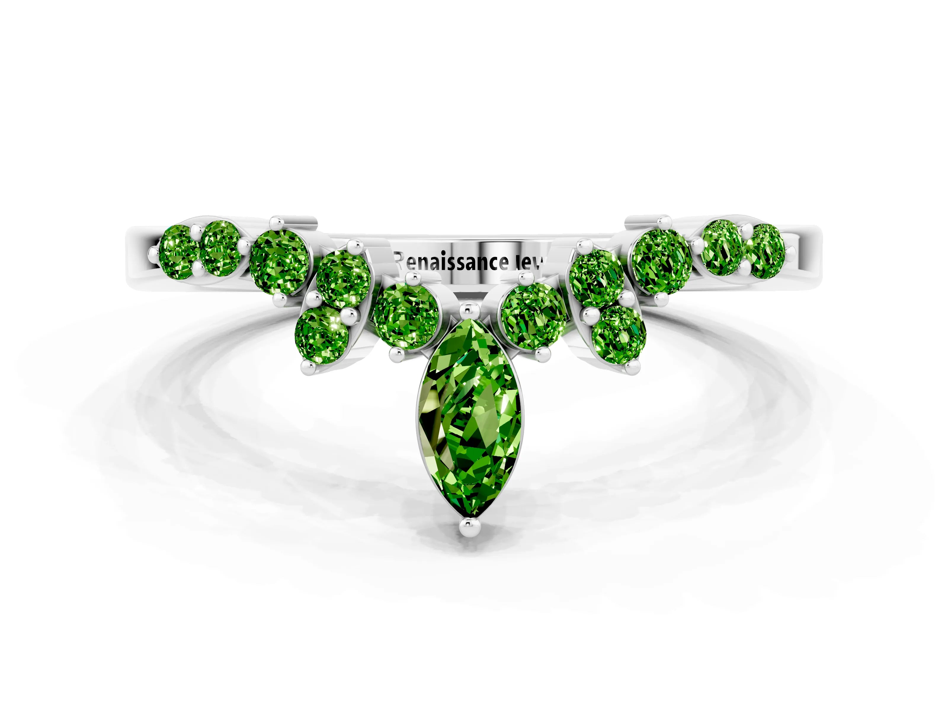 White gold Marquise and Round Peridot Chevron Band with Prong Setting_6