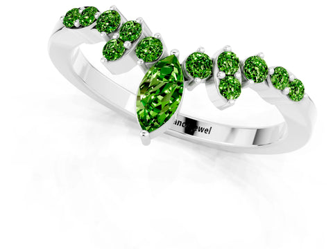 White gold Marquise and Round Peridot Chevron Band with Prong Setting_7