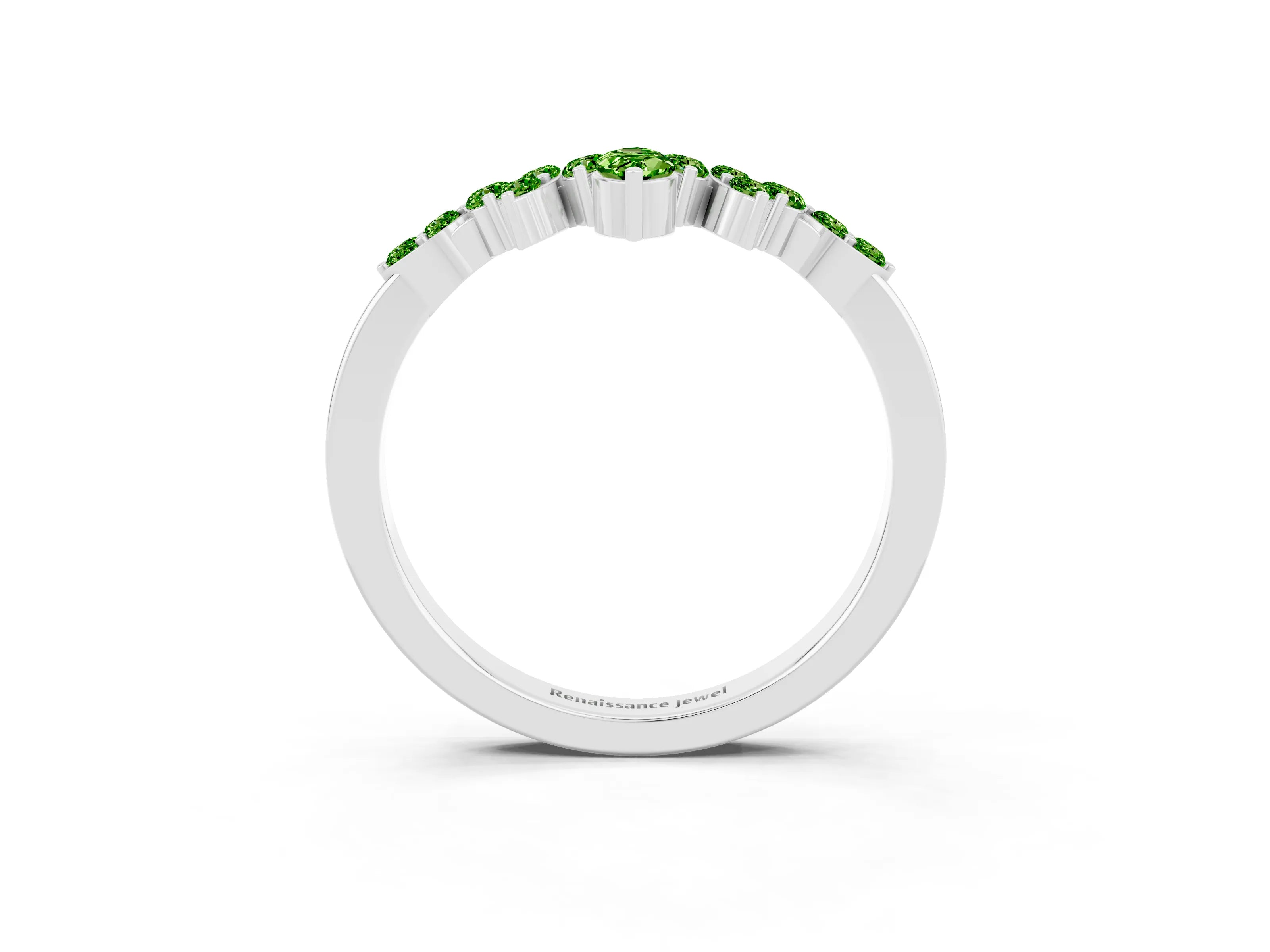 White gold Marquise and Round Peridot Chevron Band with Prong Setting_9