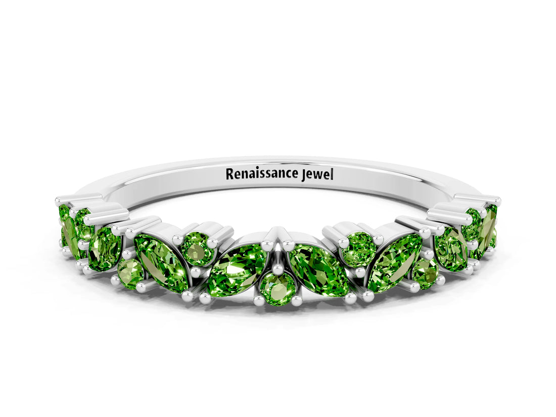 White gold Marquise and Round Peridot Vine Eternity Band with Prong Setting_6