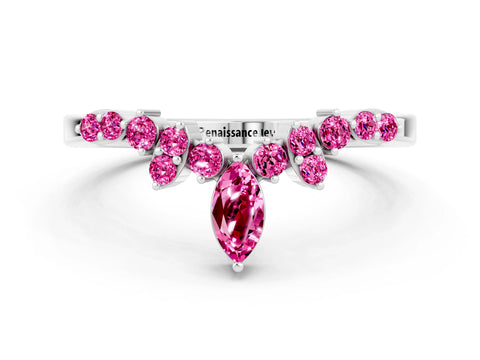 White gold Marquise and Round Pink Sapphire Chevron Band with Prong Setting_18