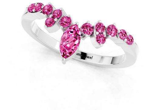 White gold Marquise and Round Pink Sapphire Chevron Band with Prong Setting_19