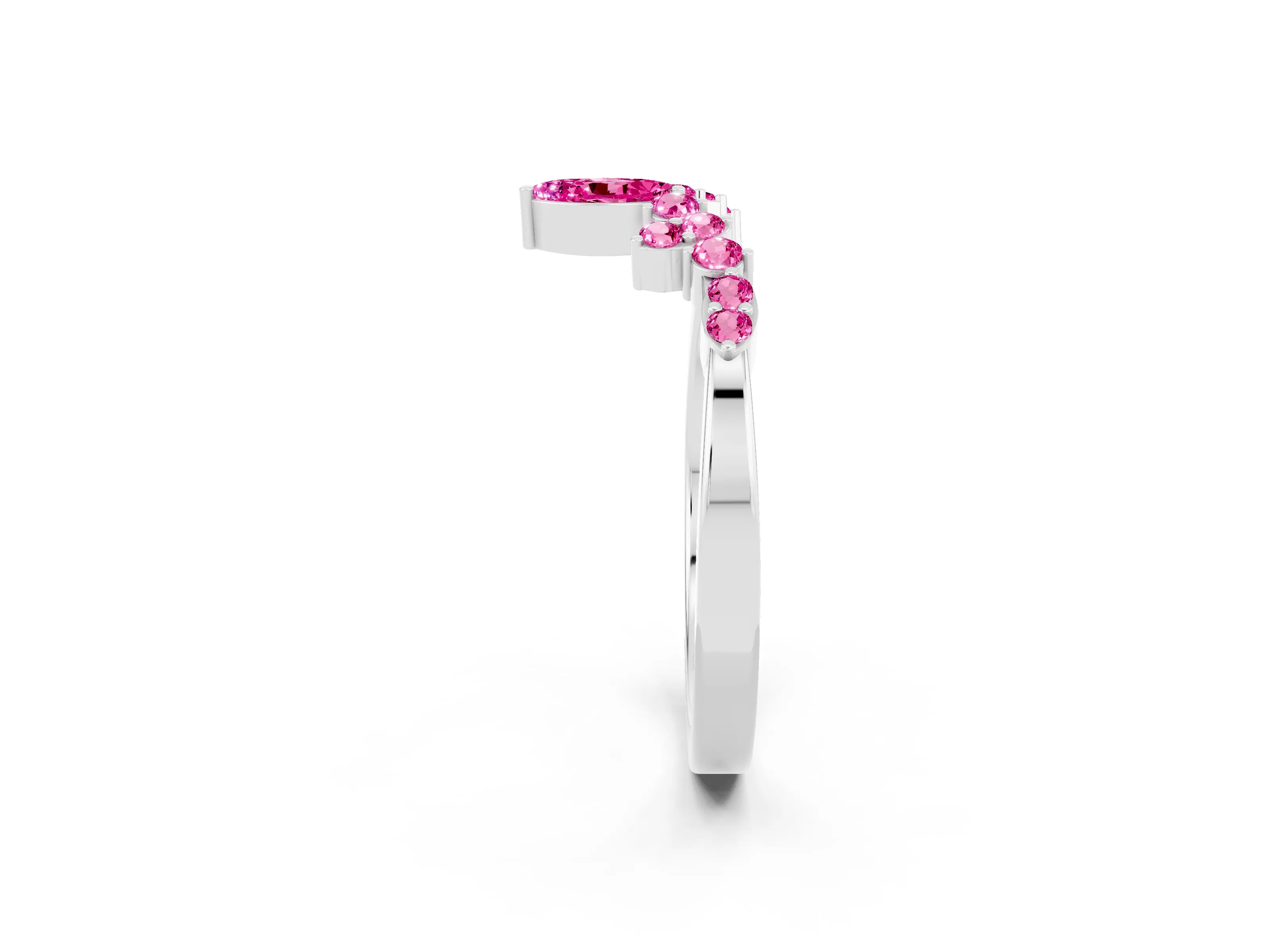 White gold Marquise and Round Pink Sapphire Chevron Band with Prong Setting_20